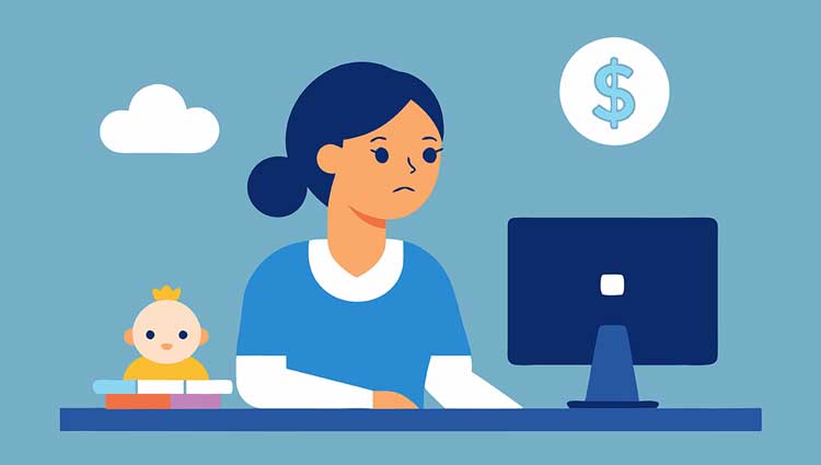 Woman looking at computer monitor with limited options of planned gifts, with a sad face.