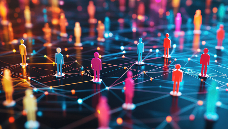 Colorful digital network of human icons symbolizing segmentation and personalized marketing strategies.