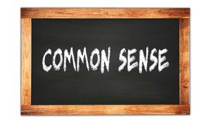 Common Sense written on chalkboard, emphasizing straightforward planned giving strategies.