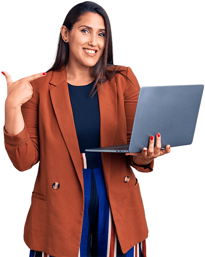 Female Holding Laptop and pointing