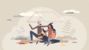 Depiction of family making a will