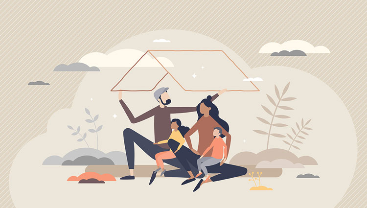Depiction of family making a will