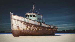Neglected boat stranded on dry land — a visual metaphor for abandoned nonprofit blogs and missed legacy opportunities