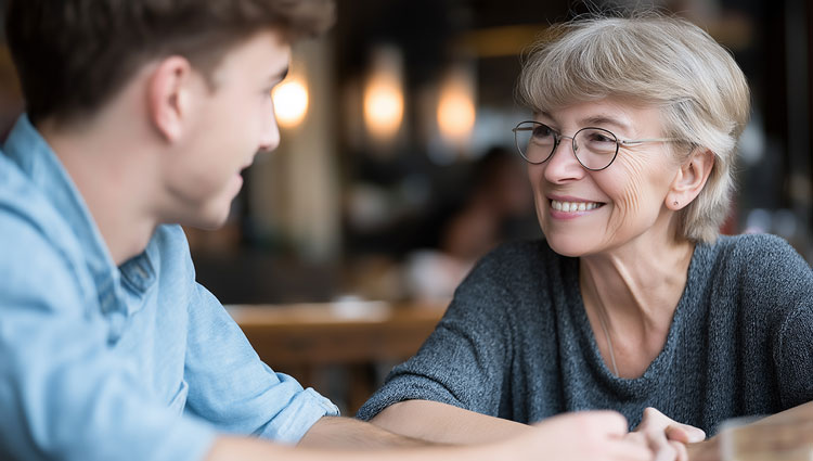 Older woman engaged in a thoughtful conversation, representing the personal relationships behind legacy giving